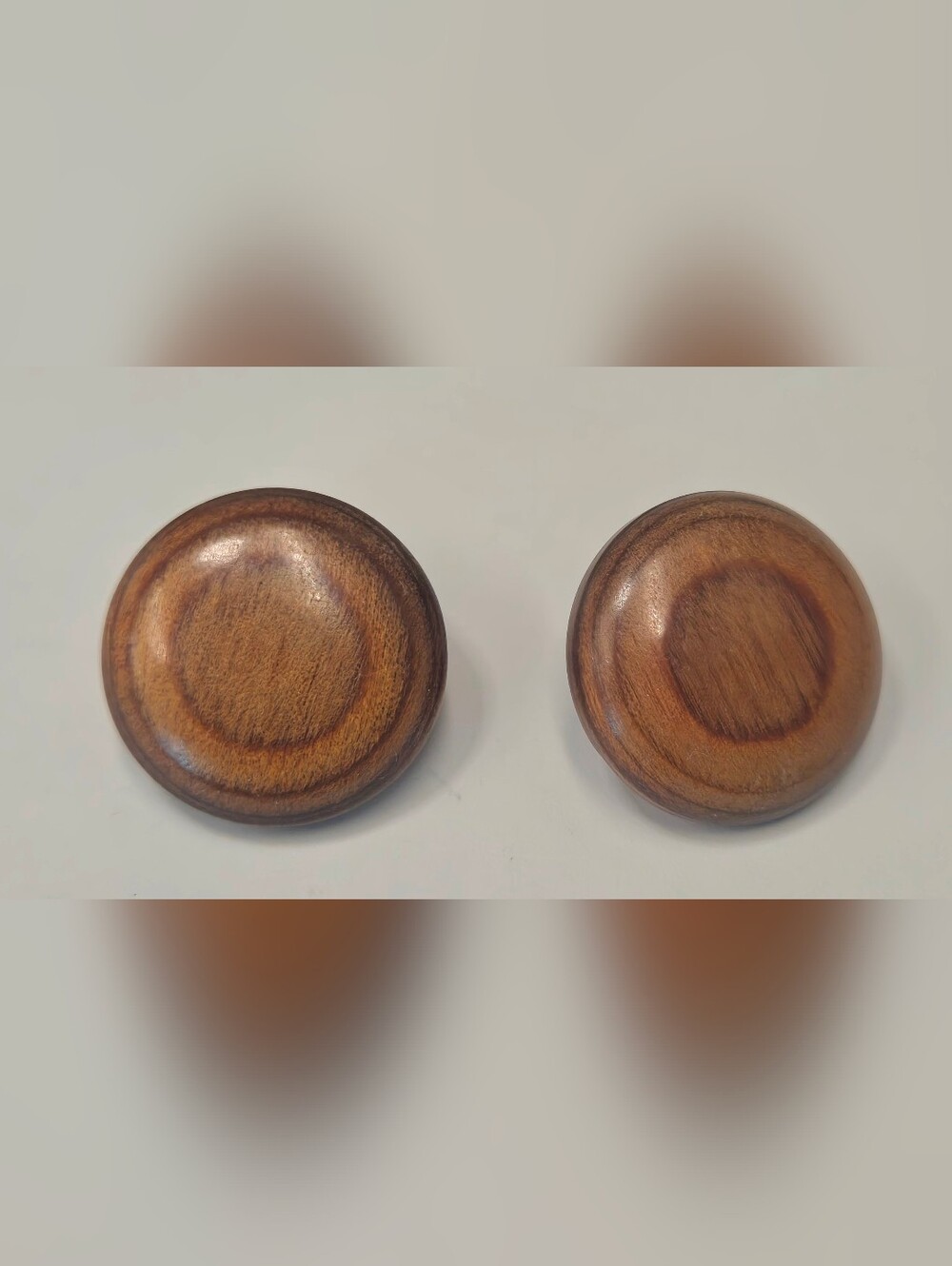 Brown Round Wood Clip-On Button Earrings Vintage 80s Preppy
